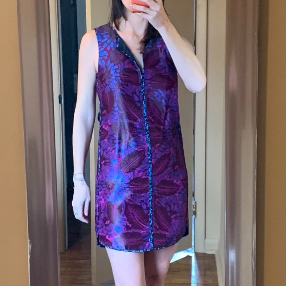 J Crew Dress Tunic Mini Midnight Jacquard Floral Sleeveless Shift  4